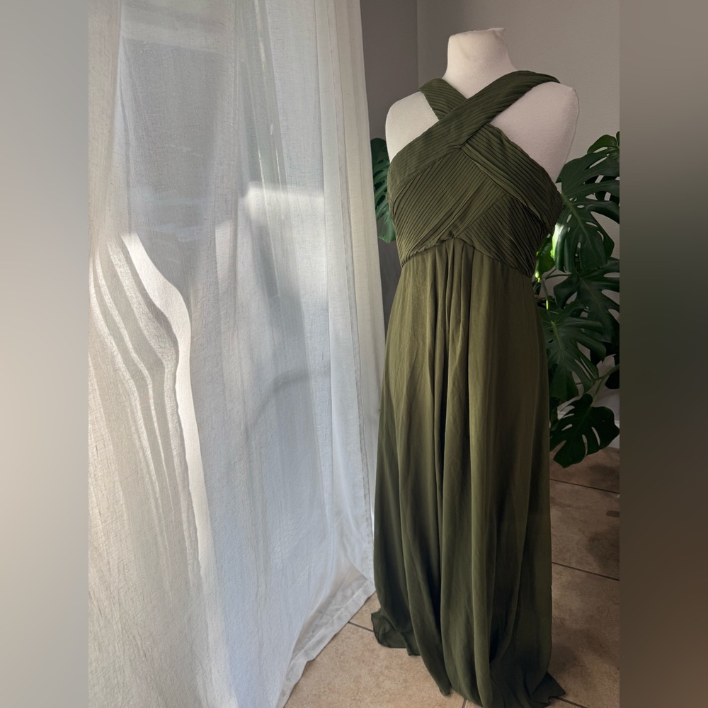 Lulus Olive Pleated Cross-Front‎ Maxi Dress XL